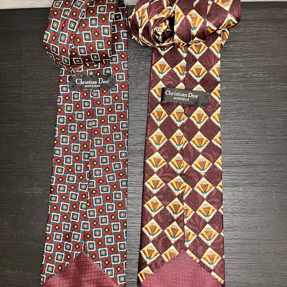 Christian Dior Monsieur Designer Ties - Elegant Patterns with Minor Wear
